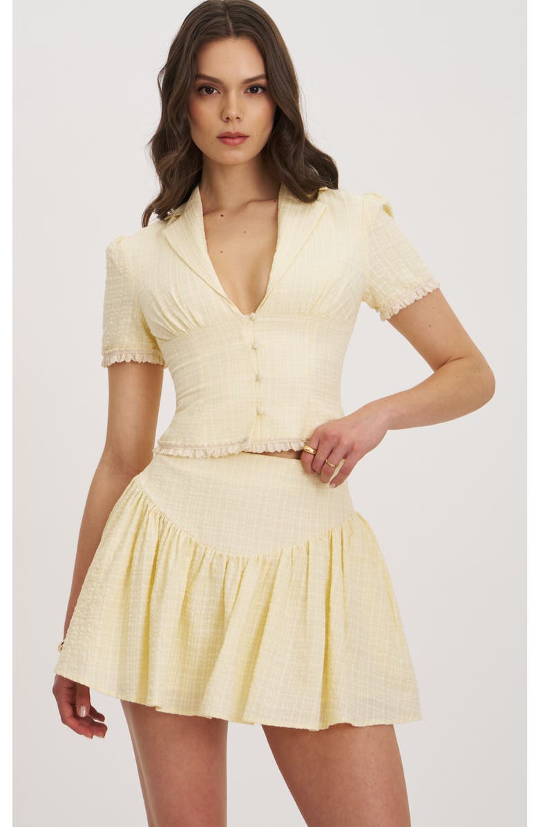 Miss Circle Odelia Lace Trim Seersucker Button Up Top, Main, color, Yellow