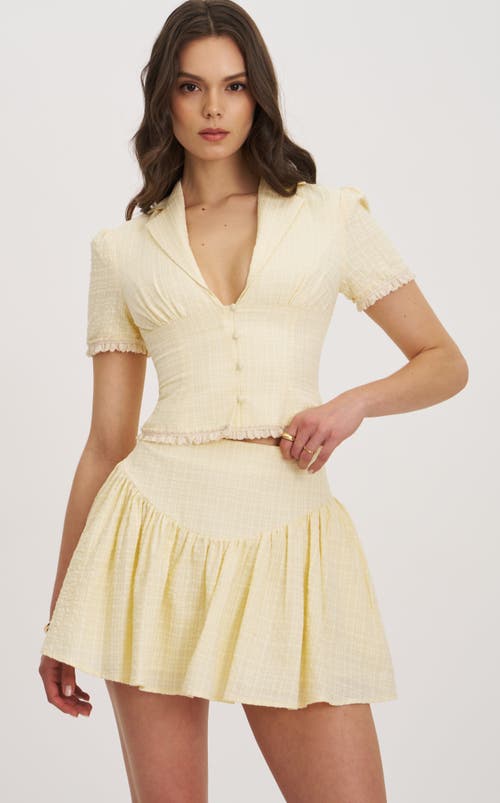 Miss Circle Odelia Lace Trim Seersucker Button Up Top In Blue
