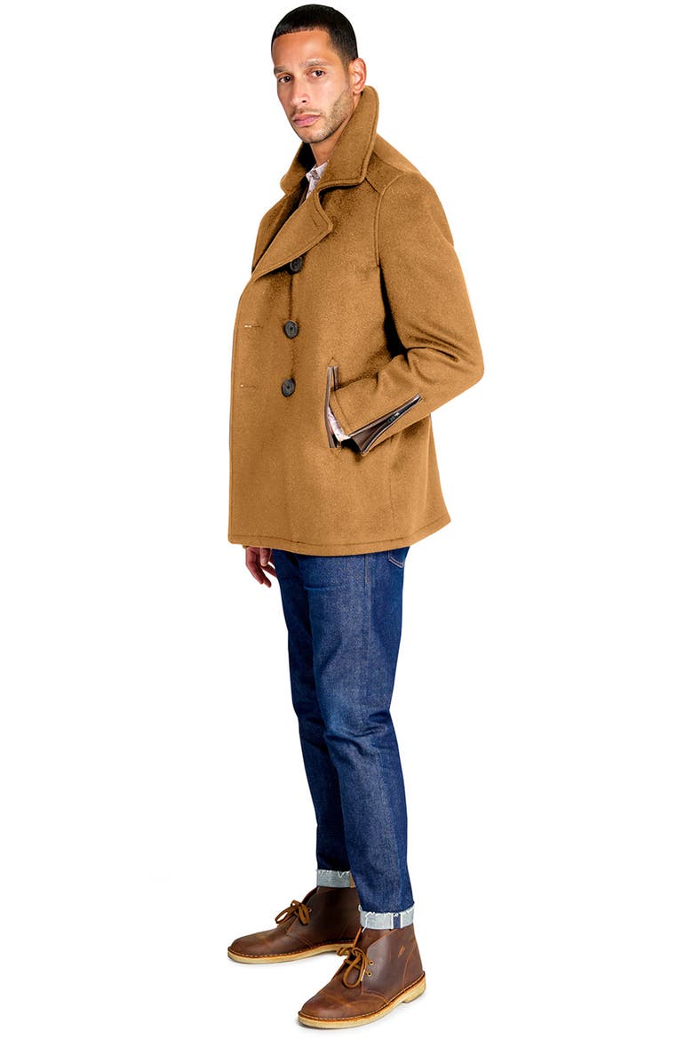 Tan Wool Double Breasted Peacoat, Alternate, color, CAMEL