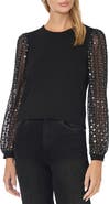 CeCe Mixed Media Long Sleeve Top