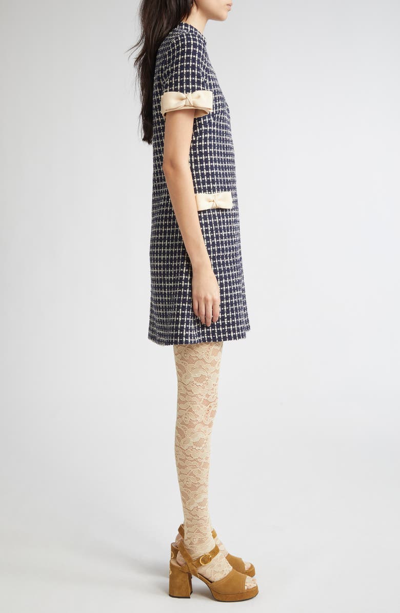 Valentino Garavani Bow Detail Wool & Silk Bouclé Dress, Alternate, color, White/ Navy