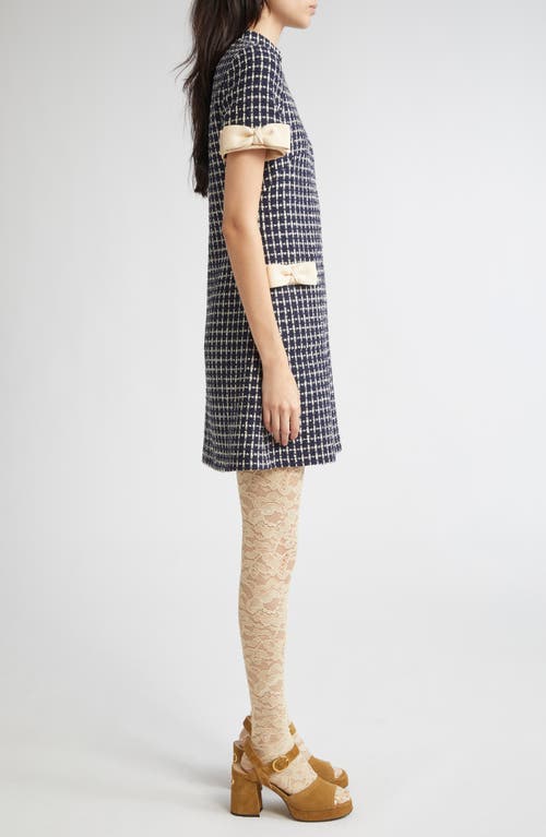 Valentino Garavani Bow Detail Wool & Silk Bouclé Dress In Blue