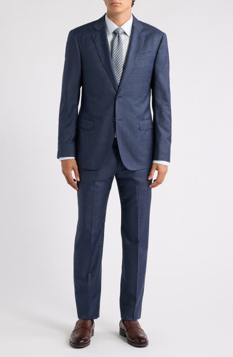 G-Line Navy Windowpane Check Virgin Wool Suit