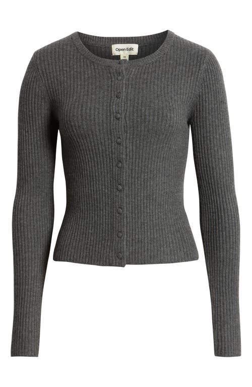Open Edit Ribbed Crewneck Cardigan In Black