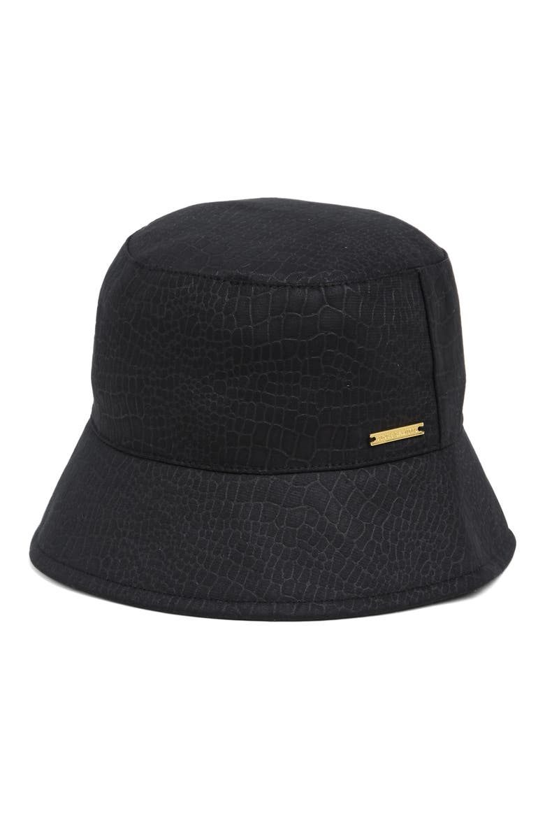 Croc Embossed Vegan Suede Cloché Hat, Main, color, BLACK