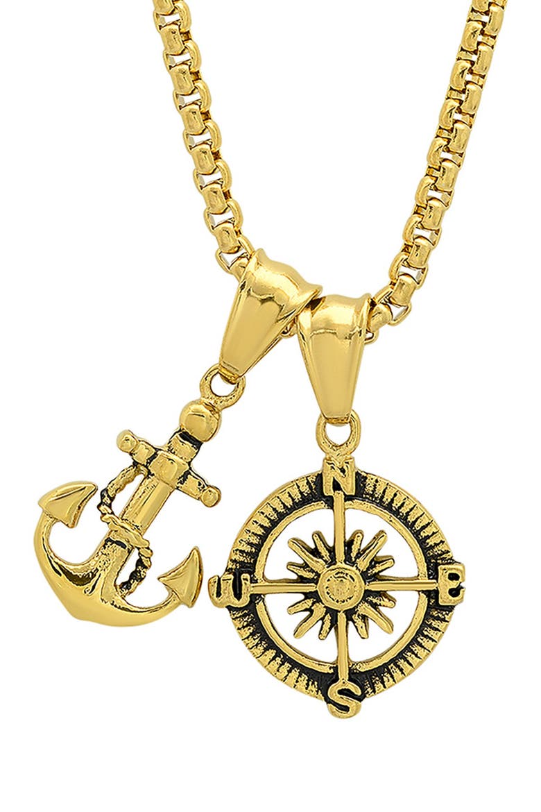 18K Yellow Gold Plated Anchor & Compass Pendant Necklace, Alternate, color, YELLOW