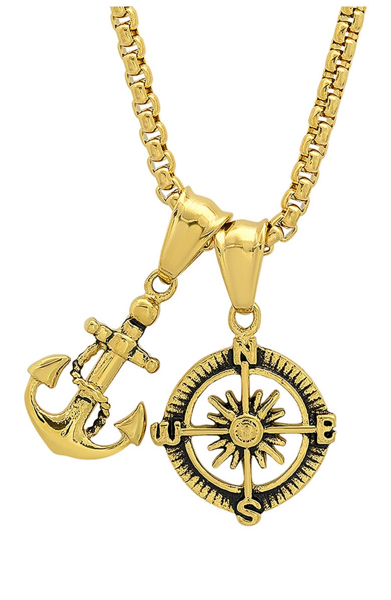 HMY JEWELRY 18K Yellow Gold Plated Anchor & Compass Pendant Necklace, Alternate, color,