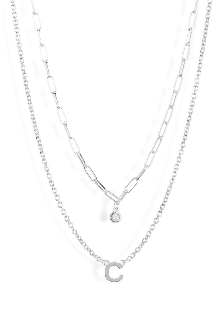 Diamond Initial Charm Necklace, Main, color, WHITE-C