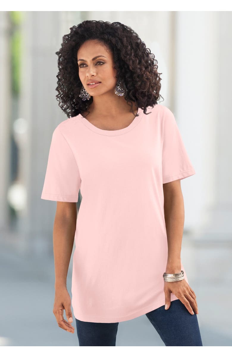 Roaman's Plus Size Cotton Ultimate Crewneck Tee, Alternate, color, Pale Blue