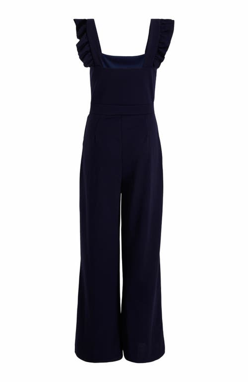 Quiz Scuba Crepe Chain Front Frill Jumpsuit In Navy