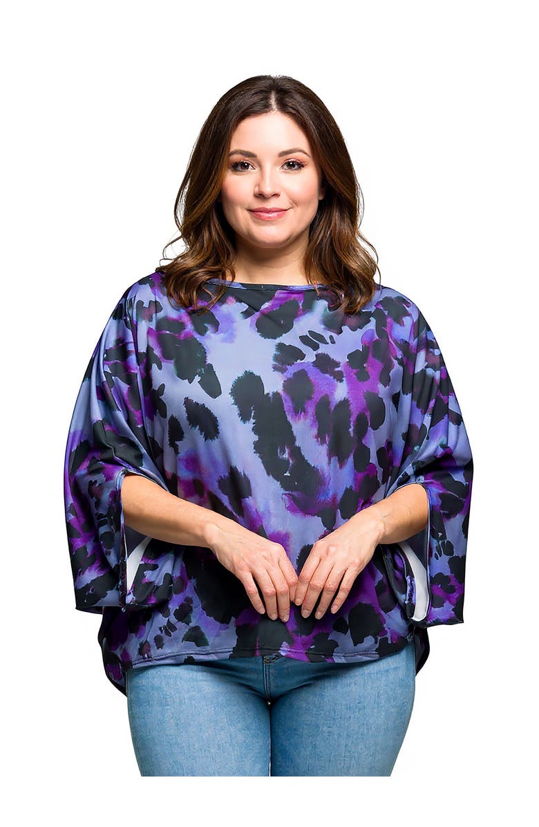 24seven Comfort Apparel Curvy Essential Animal Print Boat Neck Dolman Sleeve Top, Main, color, 