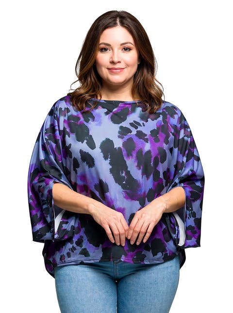 Curvy Essential Animal Print Boat Neck Dolman Sleeve Top