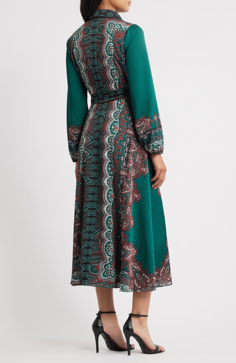 Julia Jordan Print Long Sleeve Shirtdress, Alternate, color, Green Multi