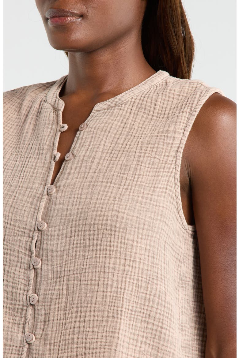 Ava Cotton Gauze Button-Up Tank, Alternate, color, LIGHT WICKER BEIGE