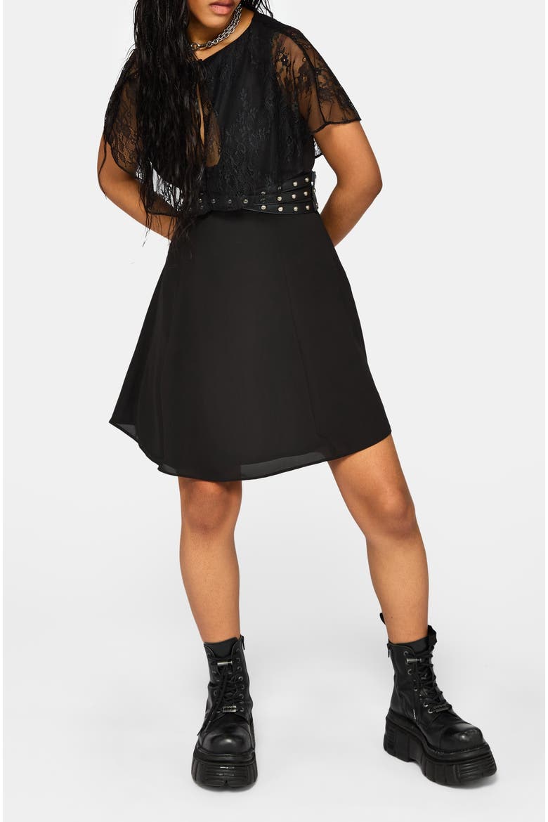 Yasmine Lace Cape Keyhole Mini Dress, Alternate, color, Black