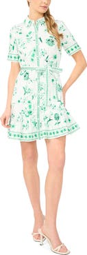 CeCe Floral Stretch Cotton Mini Shirtdress