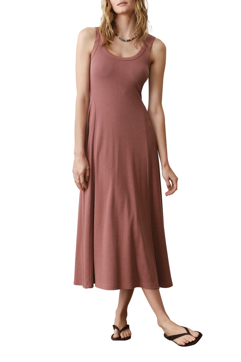 Lexi Rib Sleeveless Fit & Flare Midi Dress, Main, color, CLAY