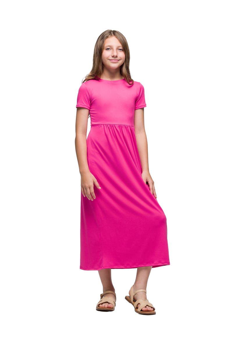 Short Sleeve Pleated Midi Dress, Main, color, Pink