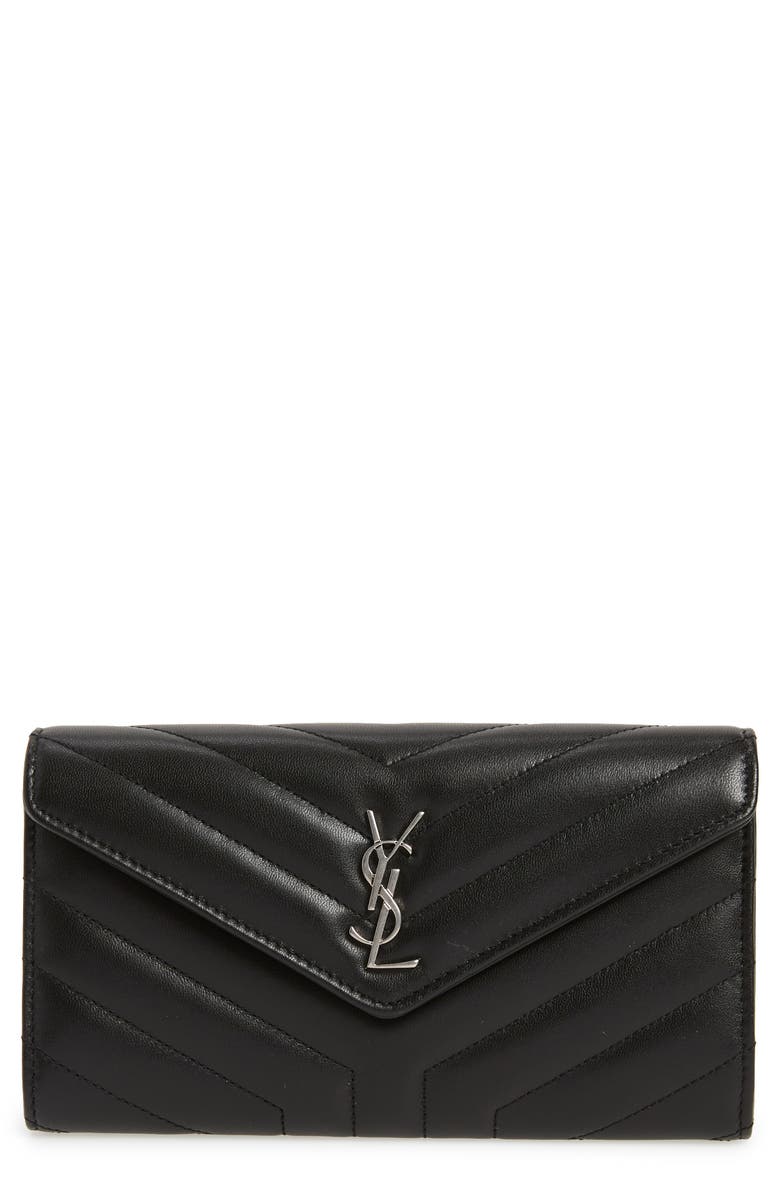 Saint Laurent Loulou Large Matelassé Leather Flap Wallet, Main, color,