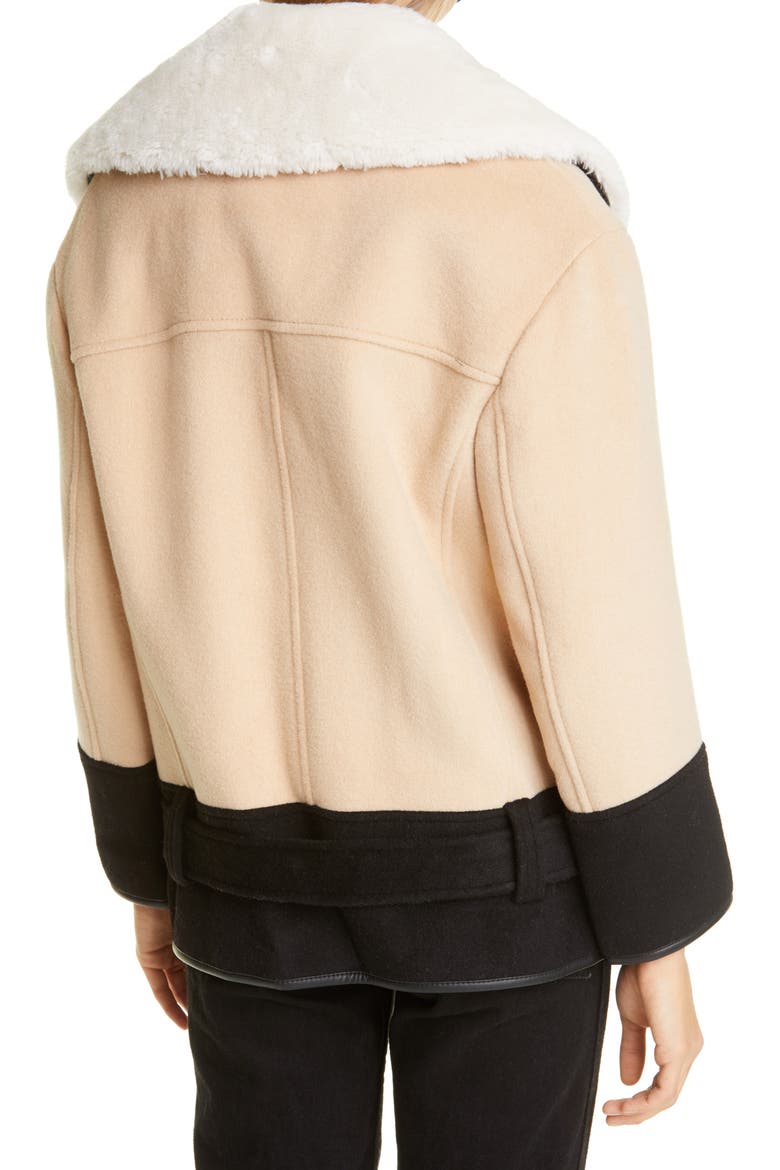 Rismah Wool Blend Faux Fur Collar Coat, Alternate, color, ICED LATTE