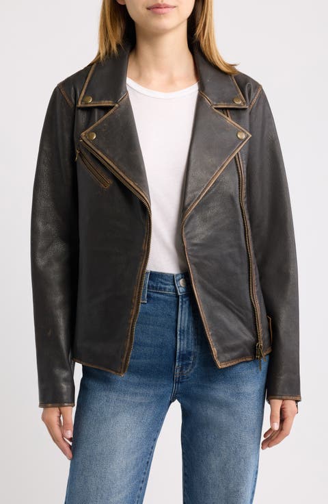 Distressed Leather Moto Jacket
