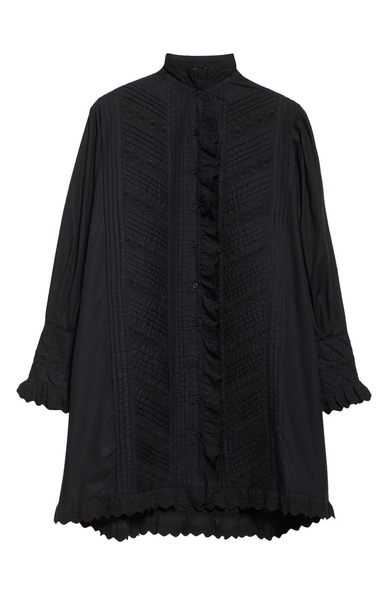 MILLE Mika Pintuck Lace Long Sleeve Dress, Alternate, color, Black Poplin