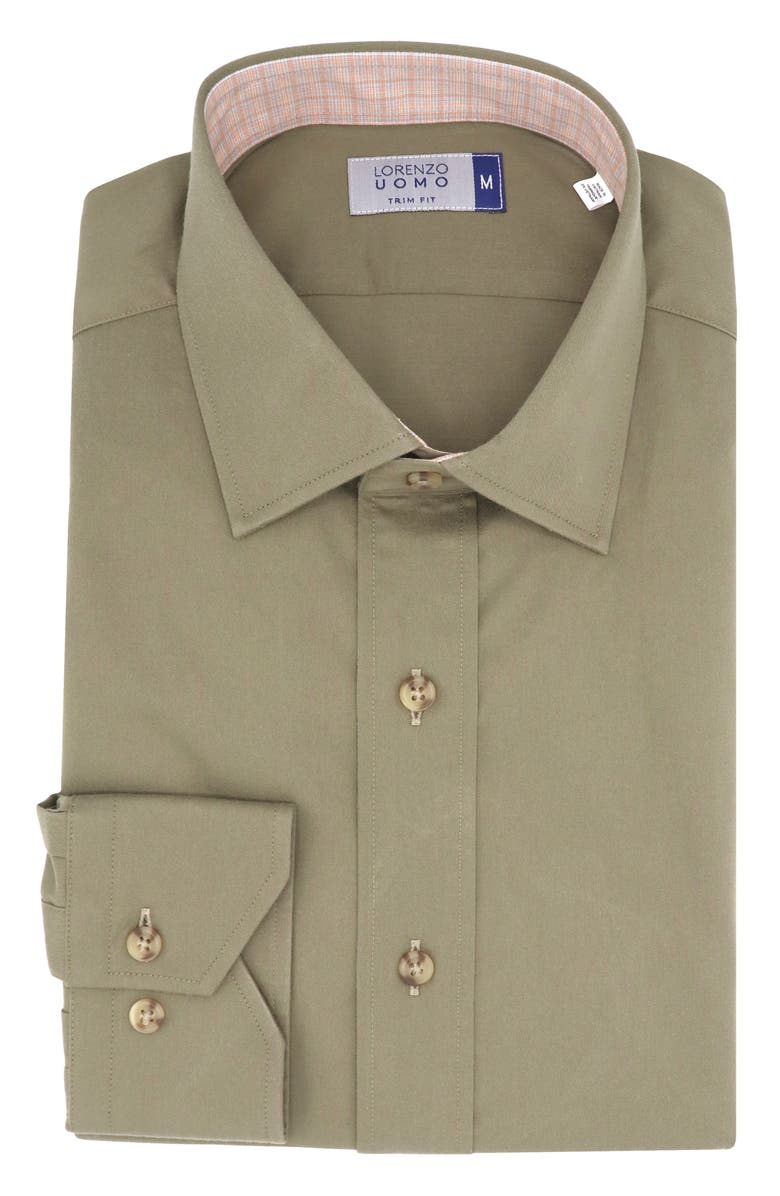 Lorenzo Uomo Trim Fit Long Sleeve Cotton Button-Up Shirt, Alternate, color, Olive