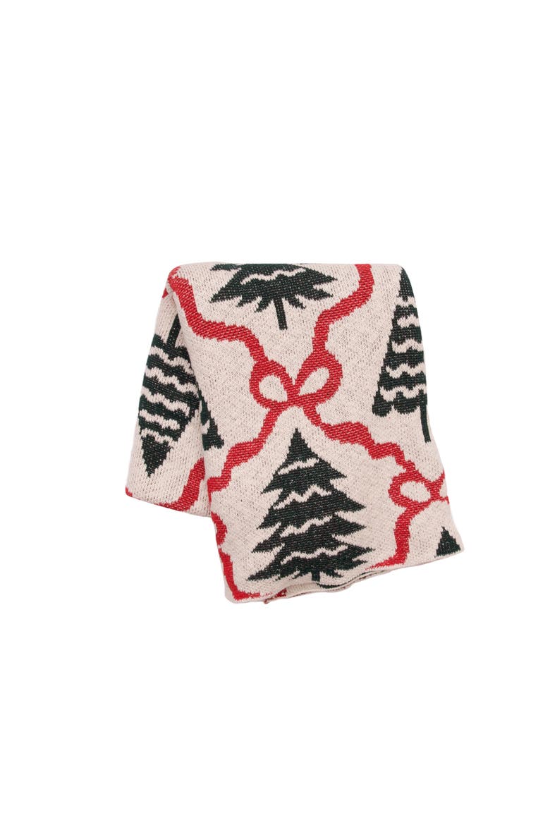 Trees And Ribbon Bows Christmas Knitted Throw Blanket, Main, color, Green