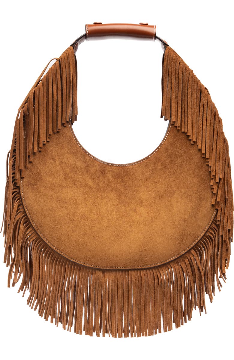 STAUD Moon Fringe Suede Top Handle Tote, Main, color,