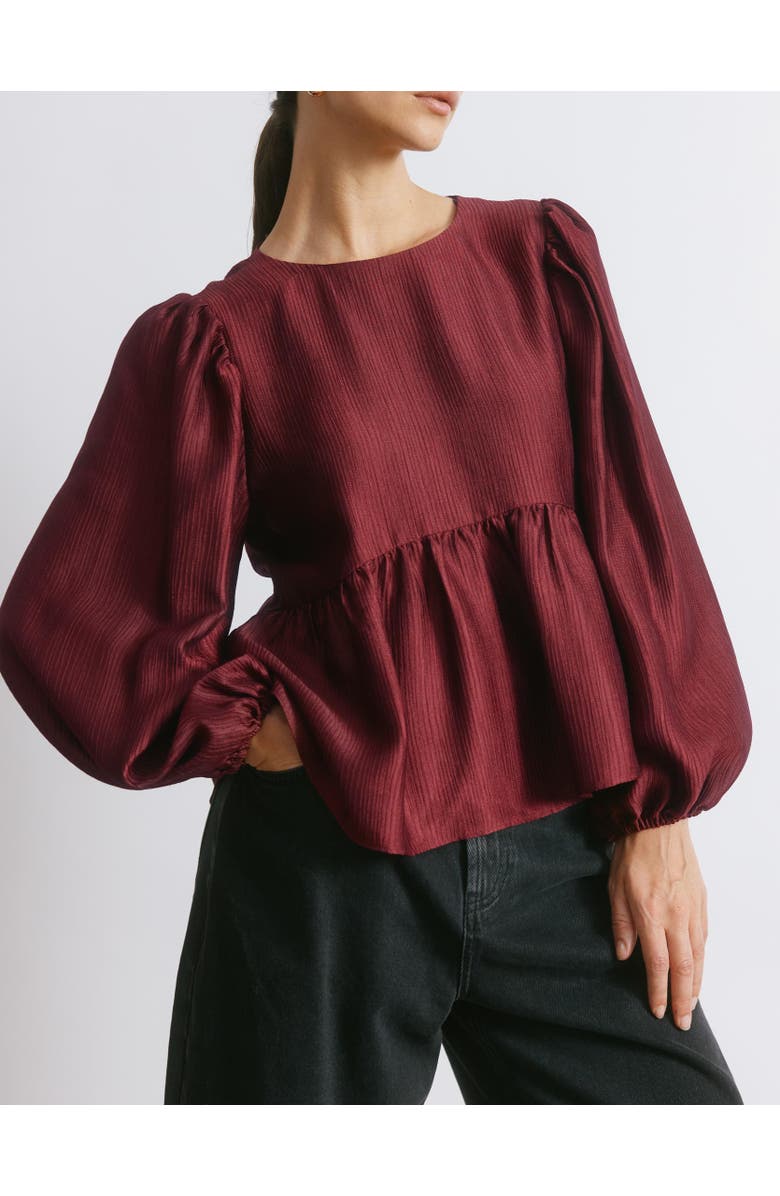 Albaray Crinkle Long Sleeve Satin Top, Alternate, color, Burgundy