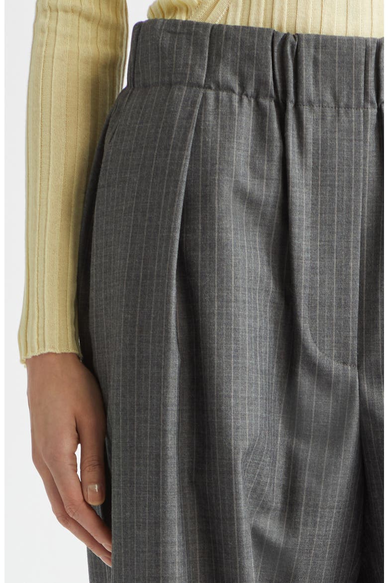 Pleated Pinstripe Elastic Waist Wool Wide Leg Pants, Alternate, color, KOALA