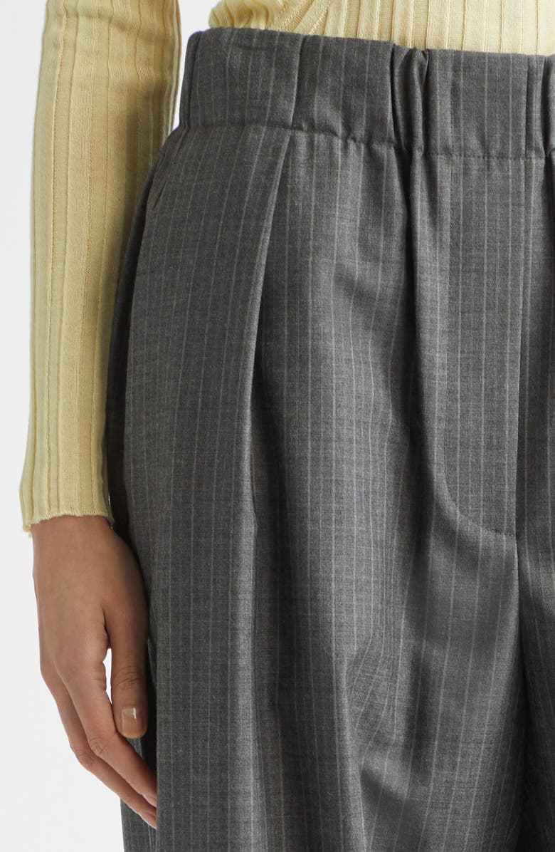 Jil Sander Pleated Pinstripe Elastic Waist Wool Wide Leg Pants, Alternate, color, Koala