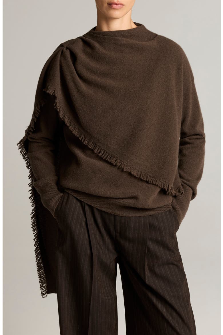 Draped Fringe Scarf Sweater, Main, color, PINEWOOD