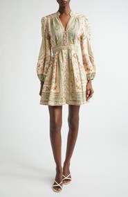 Zimmermann Roselight Print Long Sleeve Linen Minidress