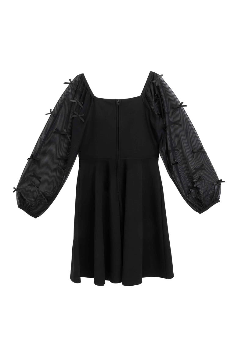 Kids' Mesh Sleeve Fit and Flare Dress, Alternate, color, BLACK