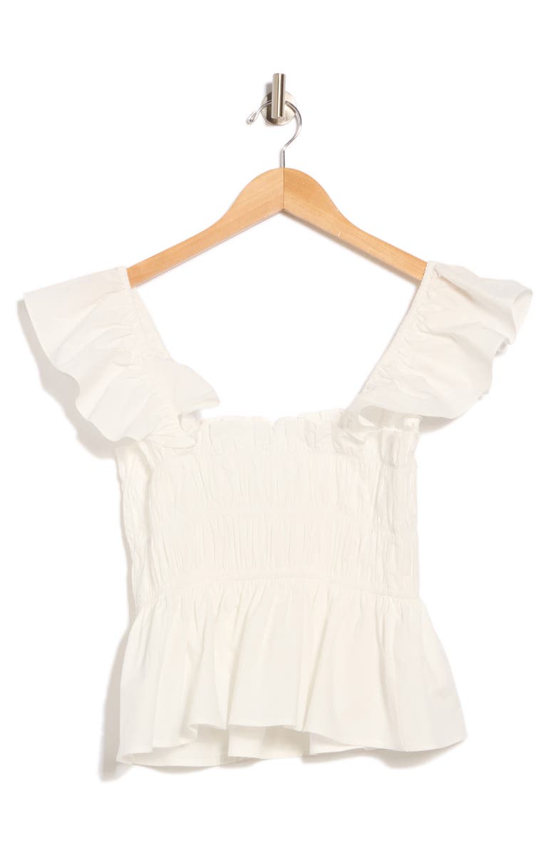 Elodie Shirred Peplum Top, Alternate, color, White