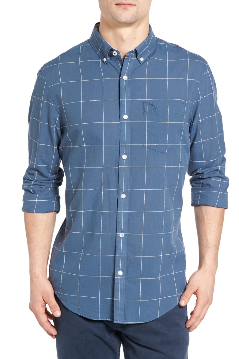 Lawn Trim Fit Windowpane Plaid Shirt, Main, color, BERING SEA