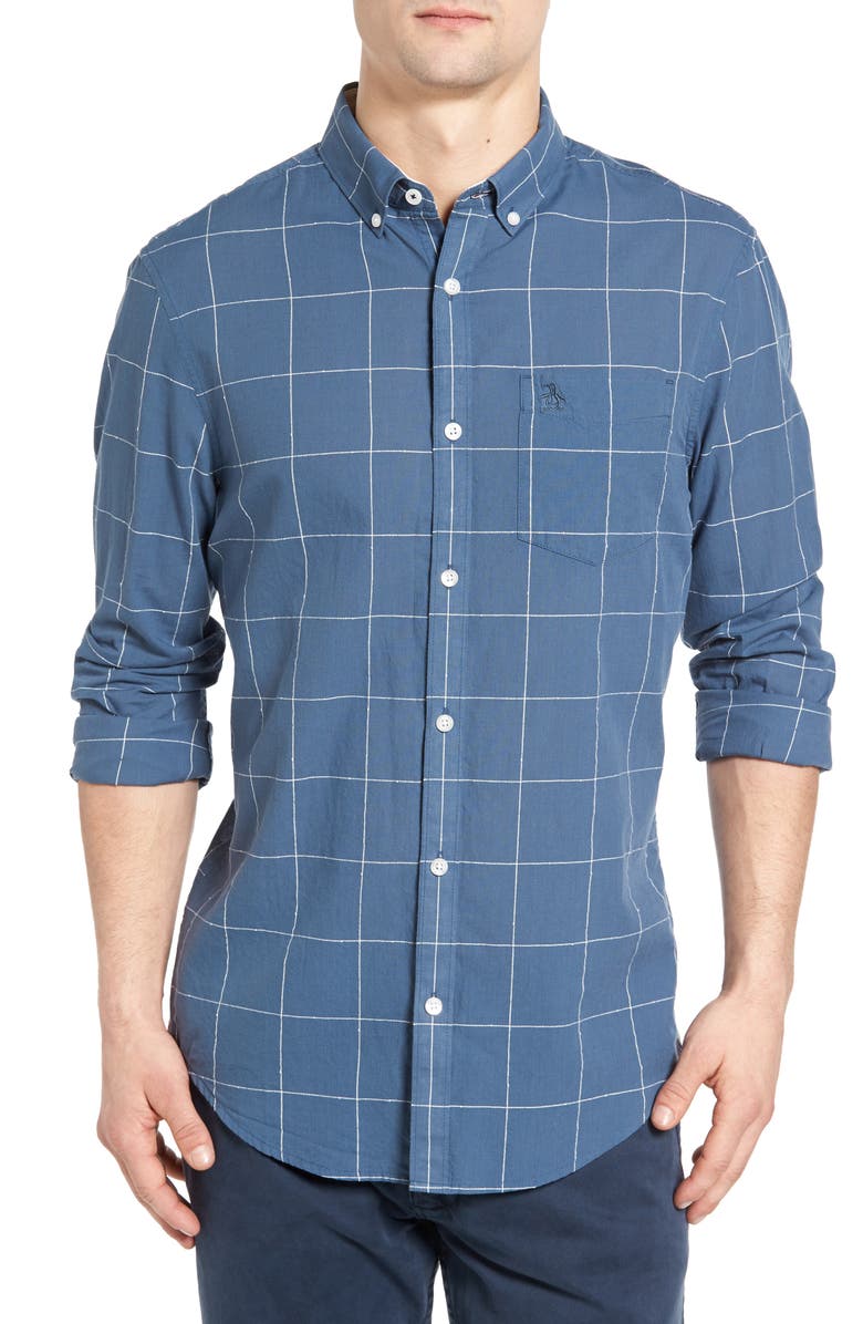 Original Penguin Lawn Trim Fit Windowpane Plaid Shirt, Main, color,