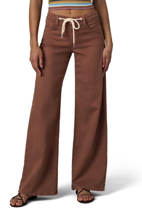 The Lou Lou Low Rise Drawstring Wide Leg Jeans (Chocolate)