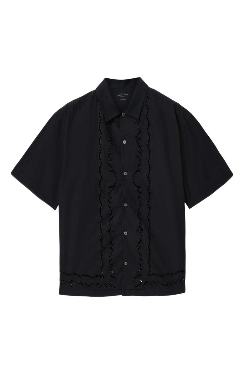 AllSaints Field Eyelet Detail Short Sleeve Button-Up Shirt, Alternate, color, Jet Black