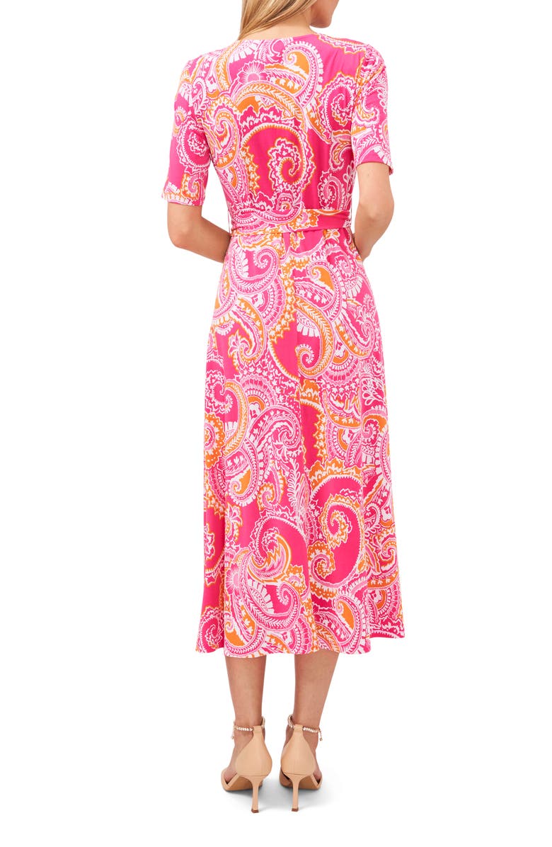 Chaus Paisley Tie Waist Midi Dress, Alternate, color, Pink/ Orange/ White