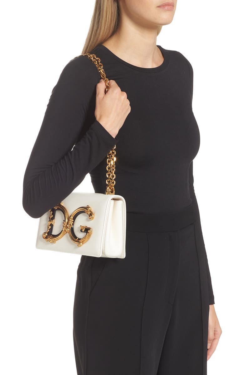 Dolce&Gabbana Logo Leather Crossbody Bag, Alternate, color, White
