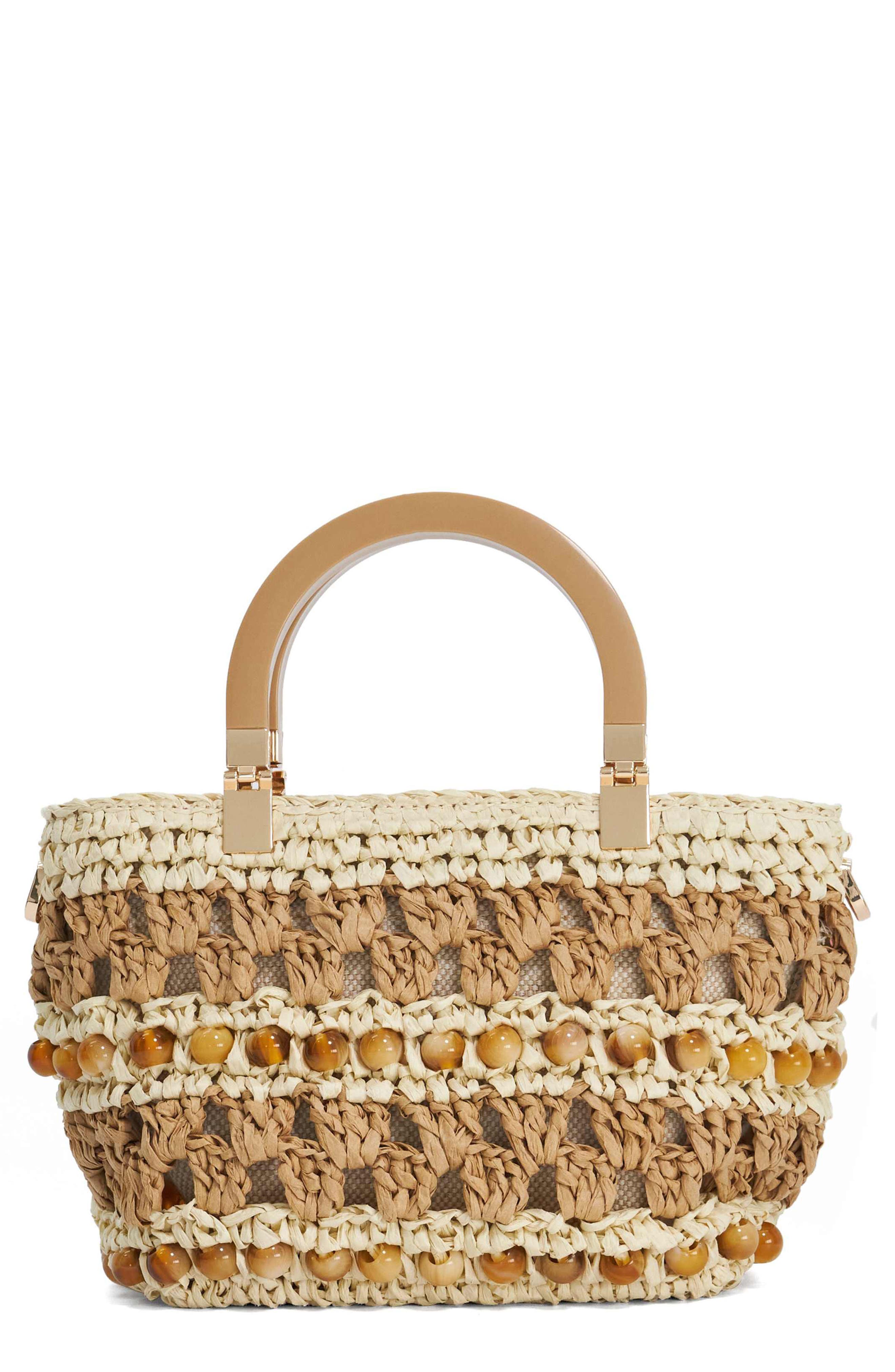 Dune London Dahlia Raffia Bead Detail Tote, Main, color, Natural