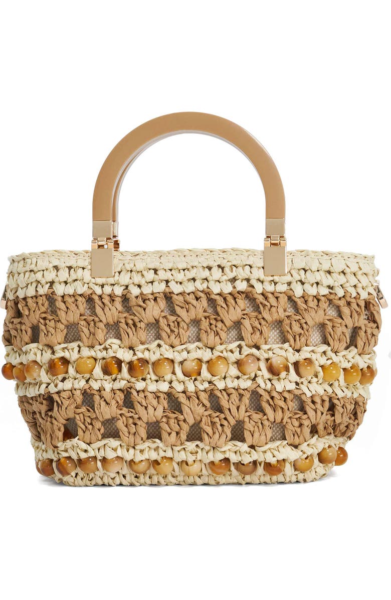 Dune London Dahlia Raffia Bead Detail Tote, Main, color, Natural
