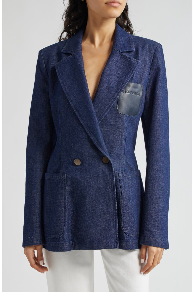 Denim Double Breasted Blazer, Main, color, SOLID DARK BLUE