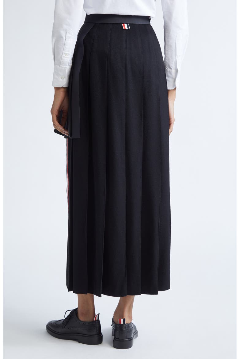 Pleated Asymmetric Mixed Media Wrap Skirt, Alternate, color, BLACK
