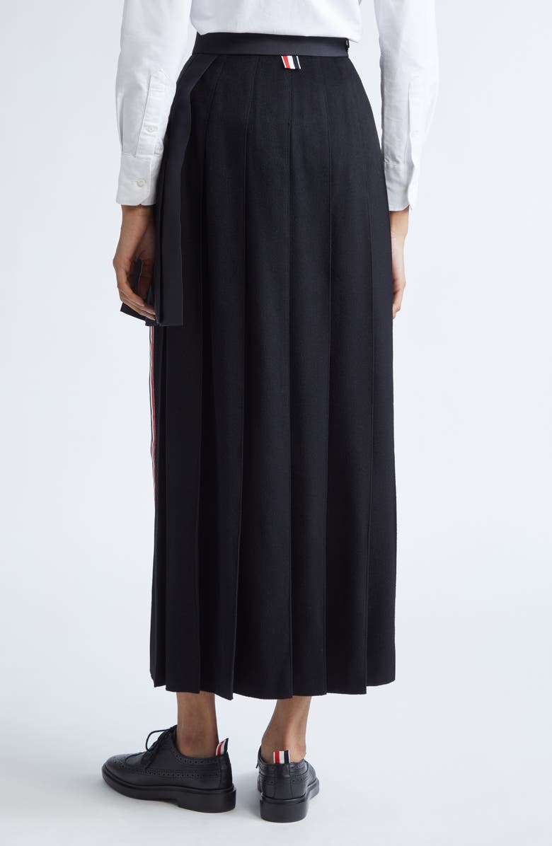 Thom Browne Pleated Asymmetric Mixed Media Wrap Skirt, Alternate, color, Black