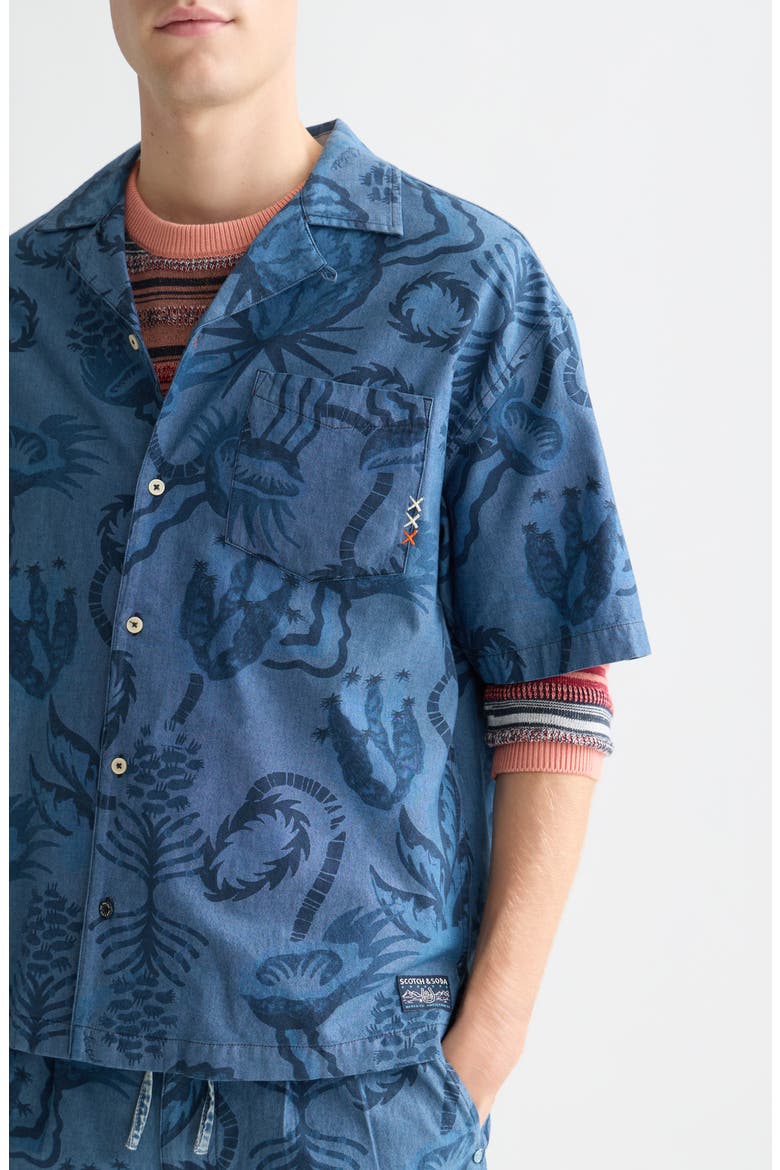 Floral Cotton Chambray Camp Shirt, Alternate, color, DESERT FLORAL INDIGO