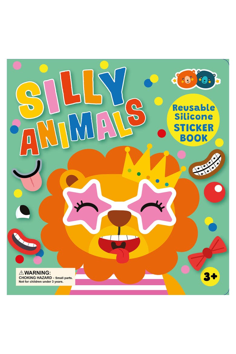 Reusable Silicone Sticker Book, Silly Animals, Kid 3+, Main, color, Multicolored