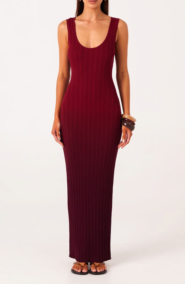 SNDYS Odessa Ombré Variegated Rib Cody-Con Maxi Dress, Main, color, Plum Ombre